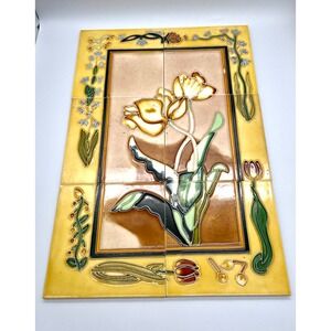 6 PIece Art Nouveau Arts Crafts Tulip Tile Floral Set 12" x 18"